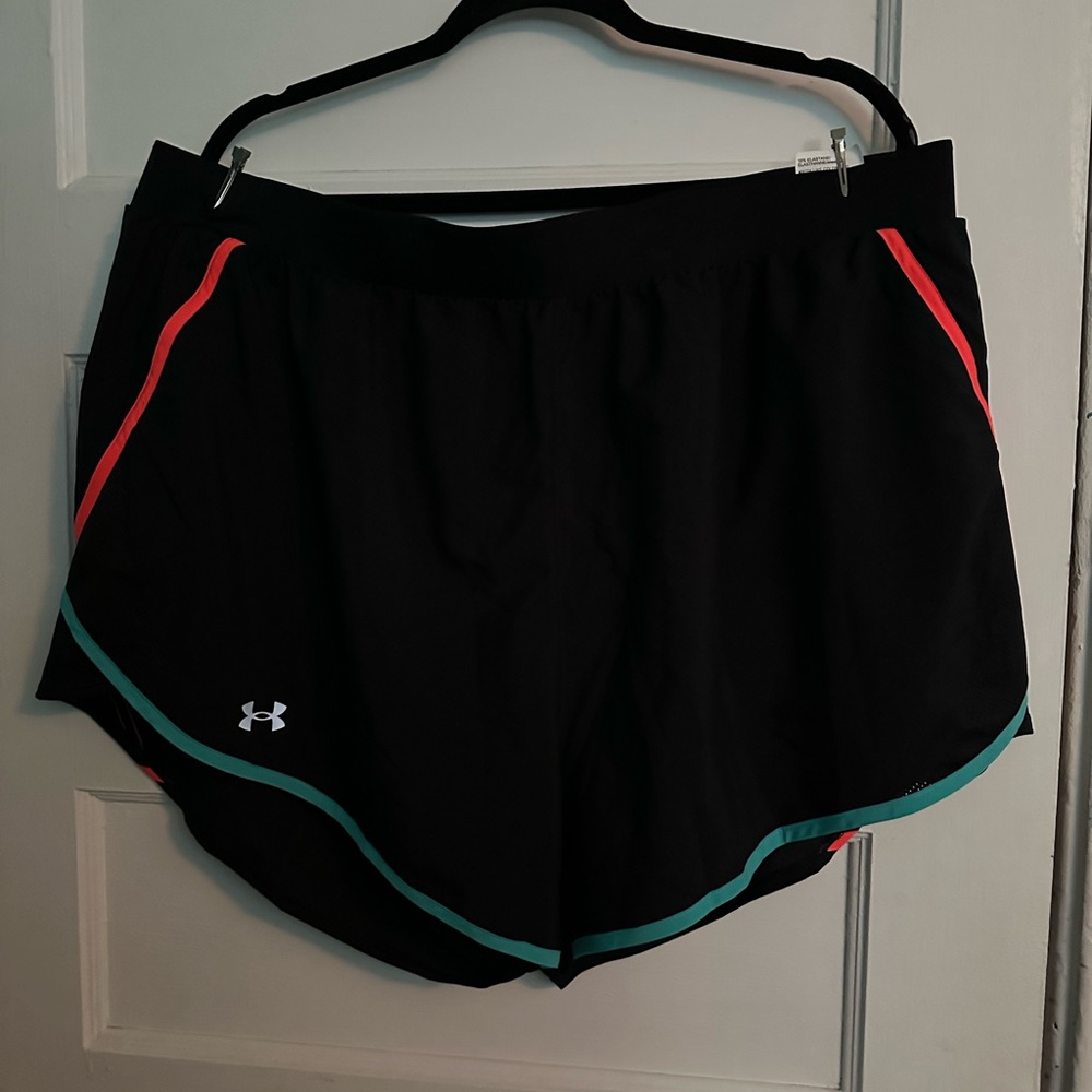 Under Armour Women's Black Shorts with Red and Green Accents